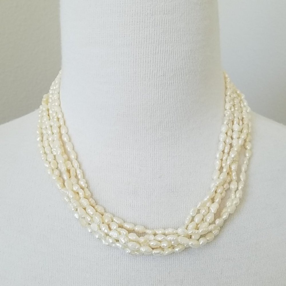 Sterling Silver & 6 Strand Seed Pearl Set